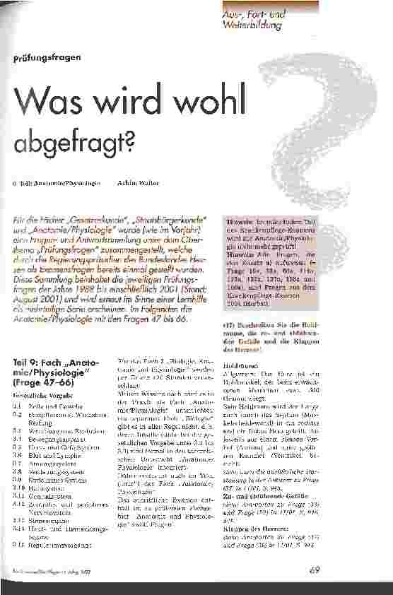 Vorschauseite 1: Was wird wohl abgefragt? 9. Teil: Anatomie/Physiologie