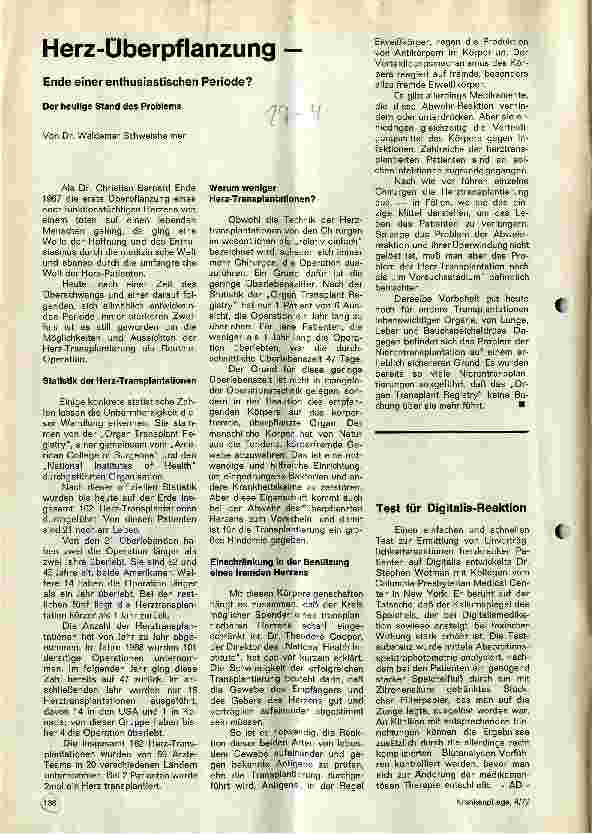 Vorschauseite 1: Herz-Überpflanzung - Ende einer enthusiastischen Periode? Der heutige Stand des Problems