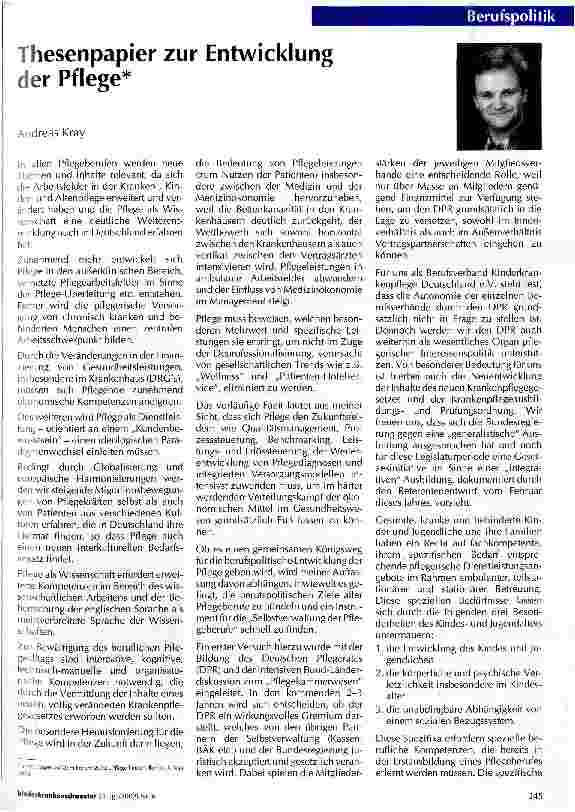 Vorschauseite 1: Thesenpapier zur Entwicklung der Pflege