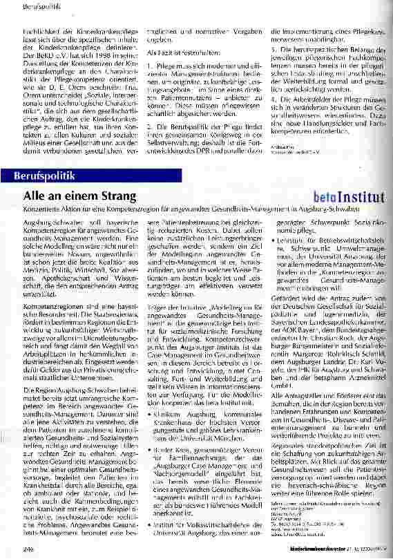 Vorschauseite 2: Thesenpapier zur Entwicklung der Pflege