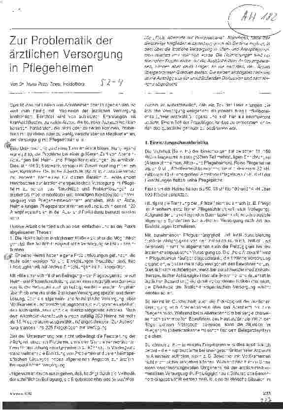 Vorschauseite 1: Zur Proplematik der ärztlichen Versorgung in Pflegeheimen