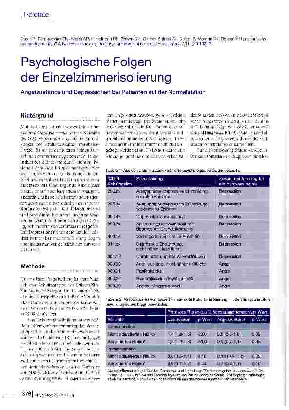 Vorschauseite 1: Psychologische Folgen der Einzelzimmerisolierung