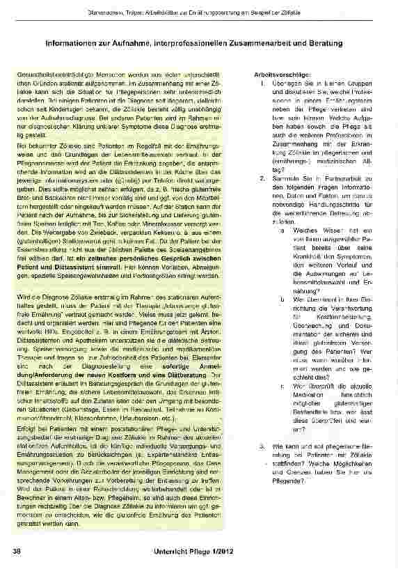 Vorschauseite 3: Arbeitsblätter zur Ernährungsberatung am Beispiel der Zöliakie