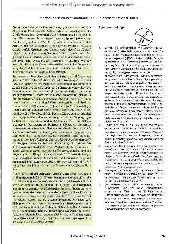 Vorschauseite 4: Arbeitsblätter zur Ernährungsberatung am Beispiel der Zöliakie