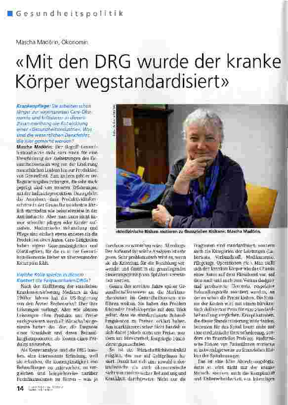 Vorschauseite 1: «Mit den DRG wurde der kranke Körper wegstandardisiert»