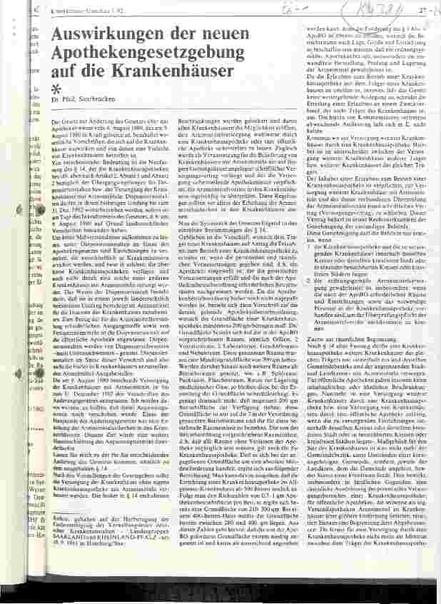 Vorschauseite 1: Auswirkungen der neuen Apothekengesetzgebung auf die Krankenhäuser
