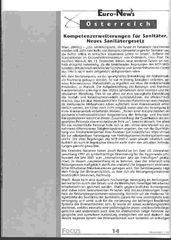 Vorschauseite 1: Kompetenzerweiterungen für Sanitäter Neues Sanitätergesetz?