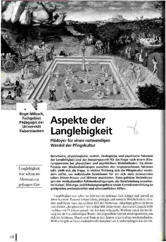 Vorschauseite 1: Aspekte der Langlebigkeit Plädoyer für einen notwendigen Wandel der Pflegekultur