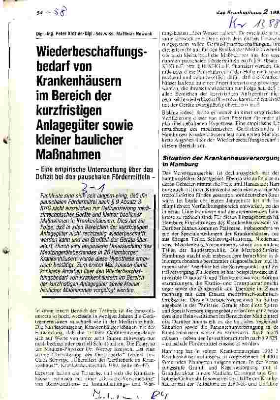 Vorschauseite 1: Wiederbeschaffungsbedarf von Krankenhäusern im Bereich der kurzfristigen Anlagegüter sowie kleiner baulicher Maßnahmen