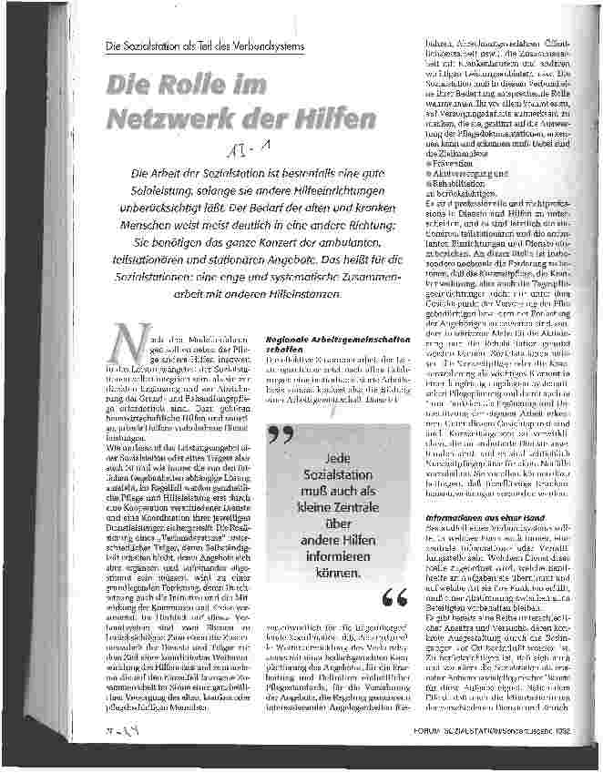 Vorschauseite 1: Die Rolle im Netzwerk der Hilfen Die Sozialstation als Teil des Verbundsystems