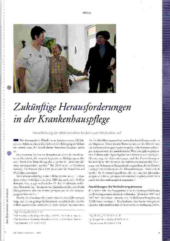 Vorschauseite 1: Zukünftige Herausforderungen in der KrankenhauspflegeVerschiebung der Altersstruktur fordert zum Umdenken auf