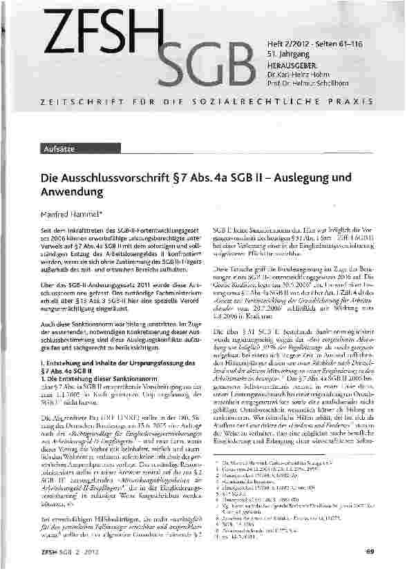Vorschauseite 1: Die Ausschlussvorschrift §7 Abs. 4a SGB II - Auslegung und Anwendung