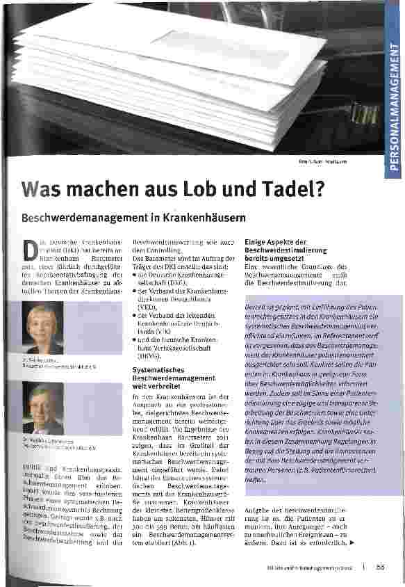 Vorschauseite 1: Was machen aus Lob und Tadel?Beschwerdemanagement in Krankenhäusern
