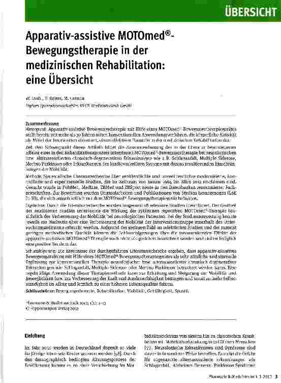 Vorschauseite 1: Apparativ-assistive MOTOmed Bewegungstherapie in der medizinischen Rehabilitation: eine Übersicht