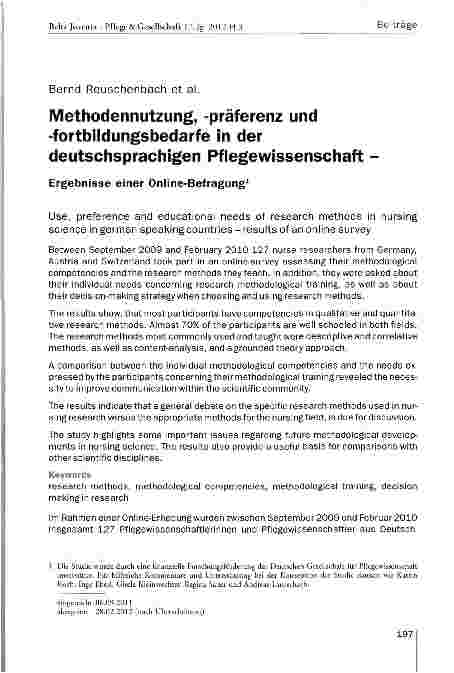 Vorschauseite 1: Methodennutzung, -präferenz und -fortbildungsbedarfe in der deutschsprachigen Pflegewissenschaft