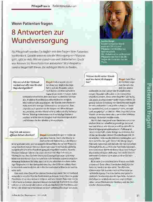 Vorschauseite 1: Wenn Patienten fragen8 Antworten zur Wundversorgung