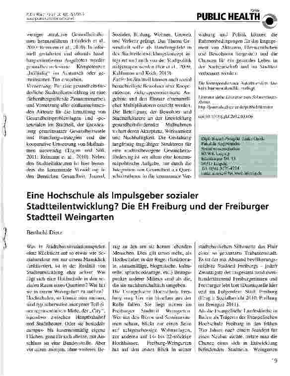 Vorschauseite 2: Stadtteilarbeit und Gesundheitsförderung in deprivierten Stadtvierteln