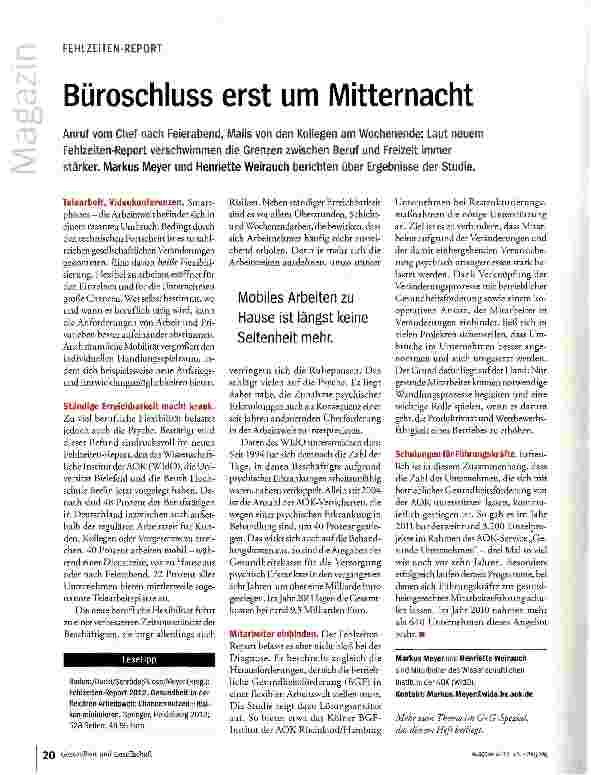 Vorschauseite 1: Büroschluss erst um Mitternacht