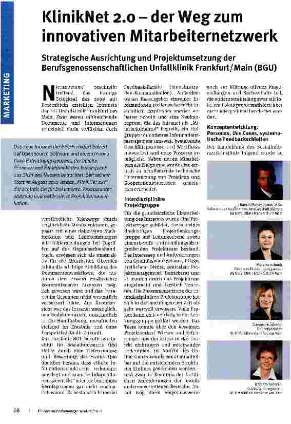 Vorschauseite 1: KlinikNet 2. 0 - der Weg zum innovativen Mitarbeiternetzwerk
