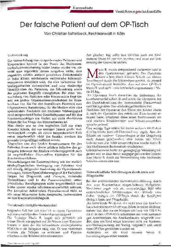 Vorschauseite 1: Der falsche Patient auf dem OP-Tisch
