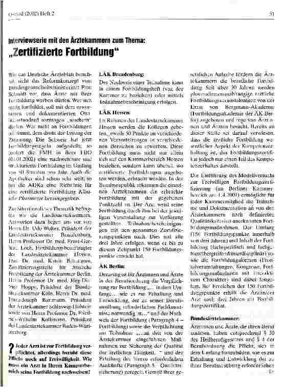 Vorschauseite 1: Interviewserie mit den Ärztekammern zum Thema: Zertifizierte Fortbildung