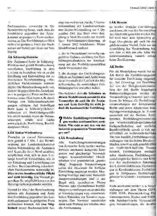Vorschauseite 2: Interviewserie mit den Ärztekammern zum Thema: Zertifizierte Fortbildung