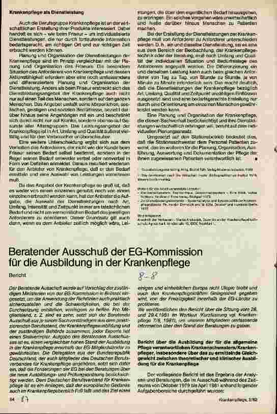 Vorschauseite 1: Beratender Ausschuß der EG-Kommission für die Ausbildung in der Krankenpflege