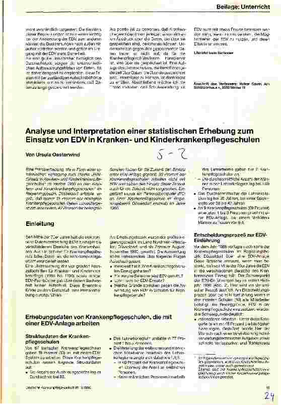 Vorschauseite 1: Computer in Krankenund Kinderkrankenpflegeschulen Analyse und Interpretation einer statistischen Erhebung zum Einsatz. .