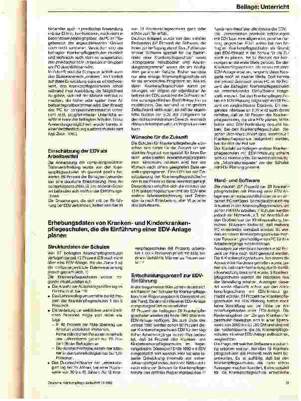 Vorschauseite 3: Computer in Krankenund Kinderkrankenpflegeschulen Analyse und Interpretation einer statistischen Erhebung zum Einsatz. .