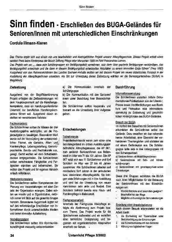 Vorschauseite 1: Sinn finden - Erschließen des BUGA-Geländes für Senioren/innen mit unterschiedlichen Einschränkungen