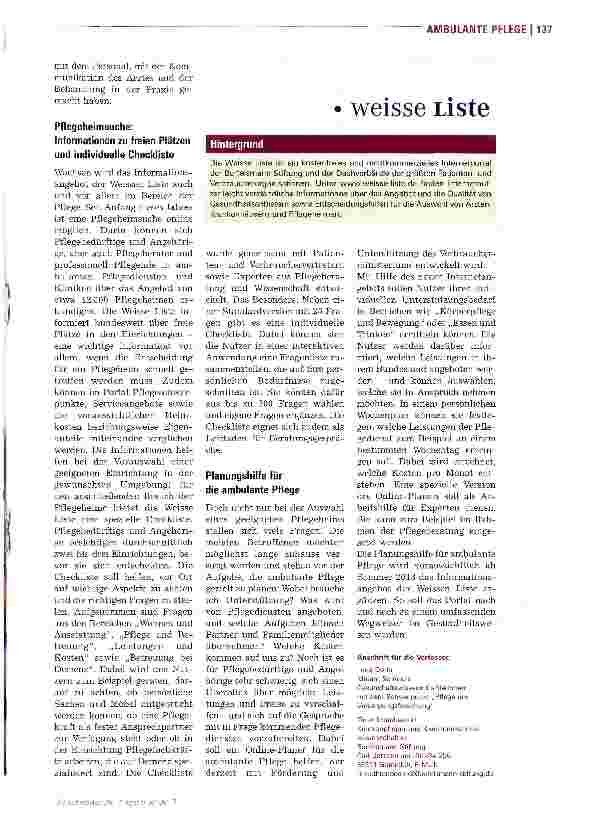 Vorschauseite 2: Internetportal hilft bei Heim-Suche und Planung der häuslichen Pflege