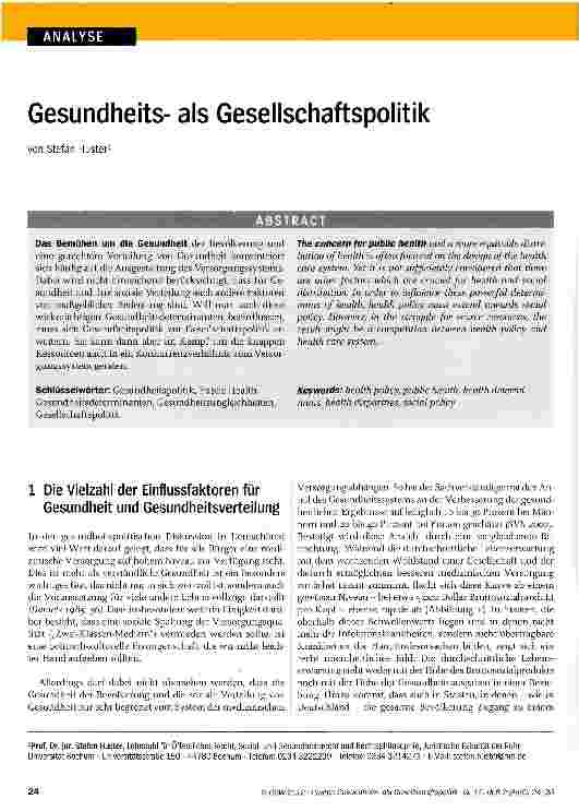 Vorschauseite 1: Gesundheitsals Gesellschaftspolitik