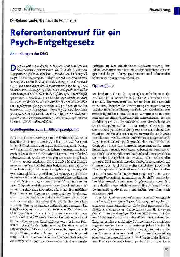 Vorschauseite 1: Referentenentwurf für ein Psych-Entgeltgesetz