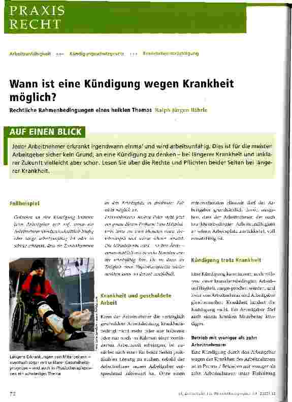 Vorschauseite 1: Wann ist eine Kündigung wegen Krankheit möglich?