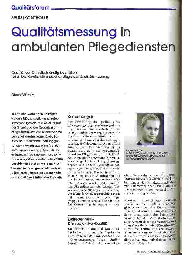 Vorschauseite 1: Qualitätsmessung in ambulanten Pflegediensten Teil 4: Die Kundensicht als Grundlage der Qualitätsmessung