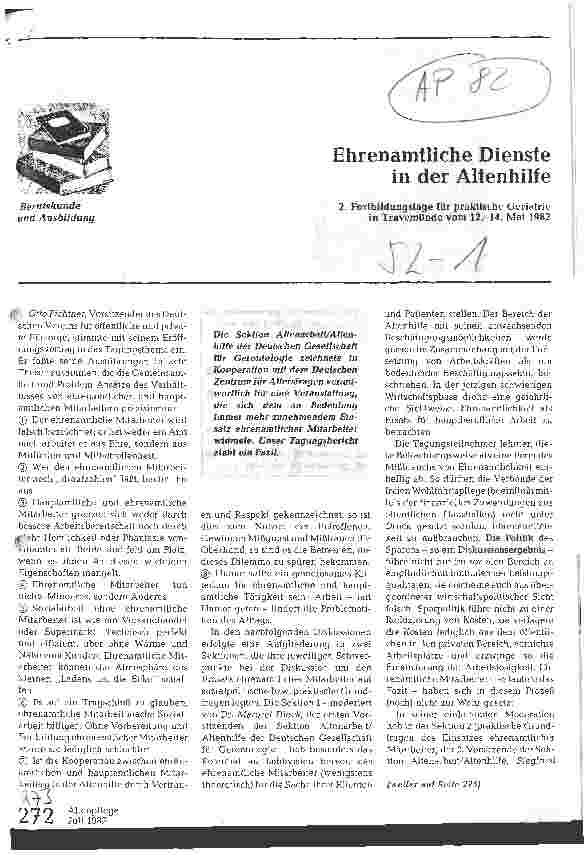 Vorschauseite 1: Ehrenamtliche Dienste in der Altenhilfe