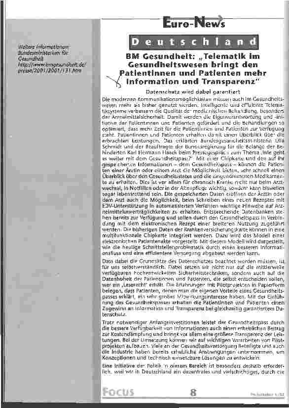 Vorschauseite 1: Telematik im Gesundheitswesen bringt den Patientinnen und Patienten mehr Information und Transparenz
