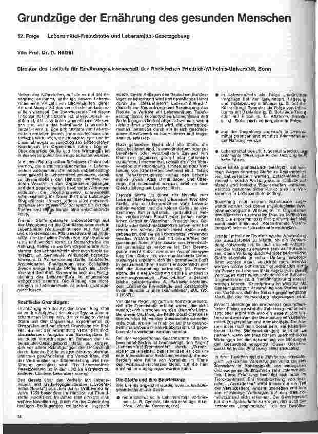Vorschauseite 1: Grundzüge der Ernährung des gesunden Menschen 52. Folge: Lebensmittel-Fremdstoffe und Lebensmittel-Gesetzgebung