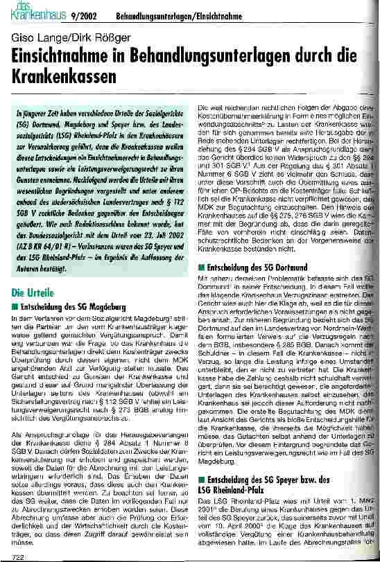 Vorschauseite 1: Einsichtnahme in Behandlungsunterlagen durch die Krankenkassen