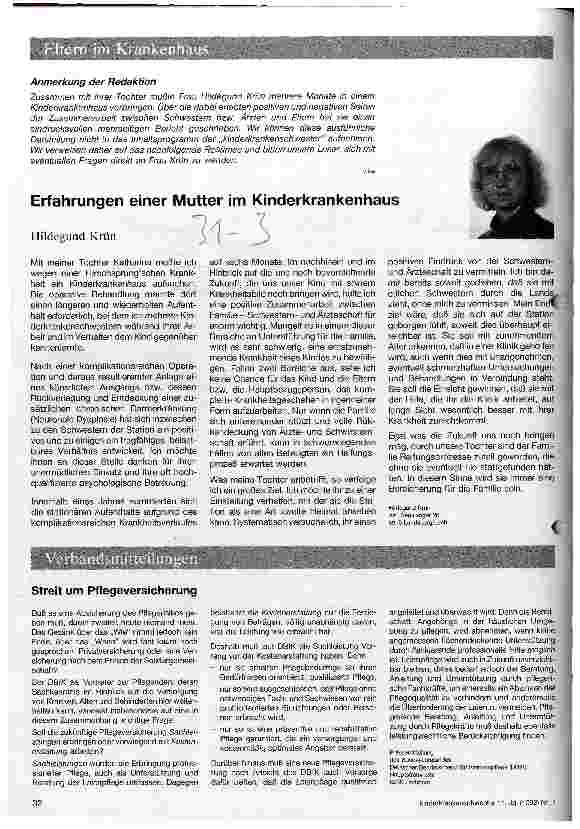 Vorschauseite 1: Erfahrungen einer Mutter im Kinderkrankenhaus