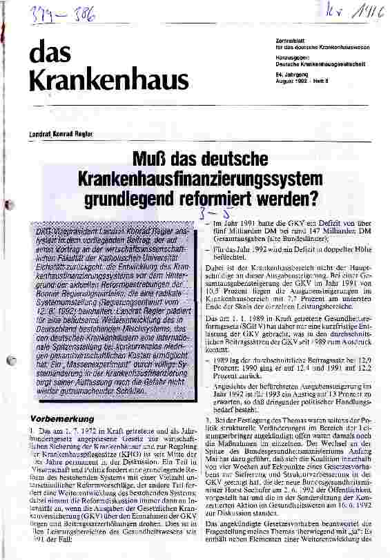 Vorschauseite 1: Muß das deutsche Krankenhausfinanzierungssystem grundlegend reformiert werden?