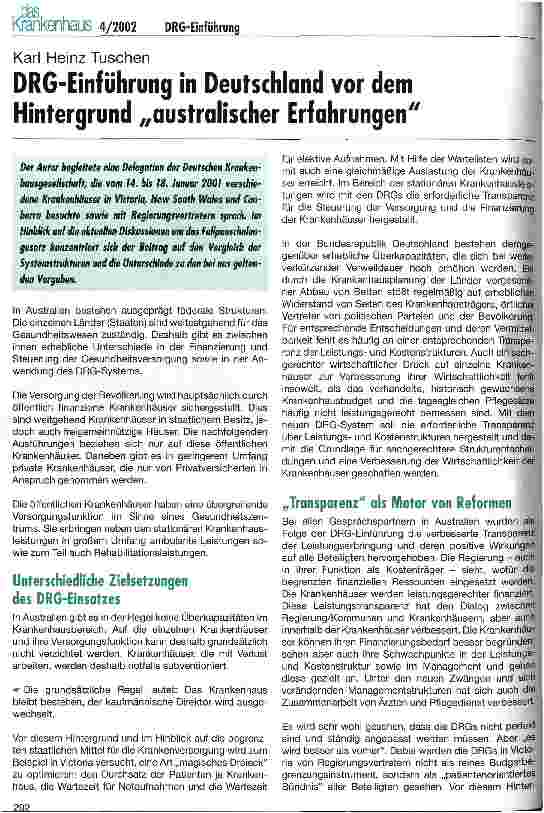 Vorschauseite 1: DRG-Einführung in Deutschland vor dem Hintergrund australischer Erfahrungen