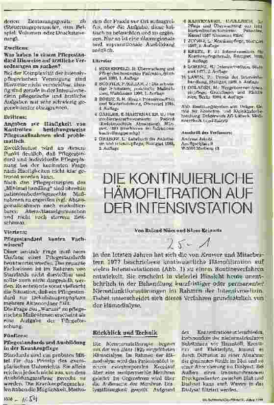 Vorschauseite 1: Die kontinuierliche Hämofiltration auf der Intensivstation