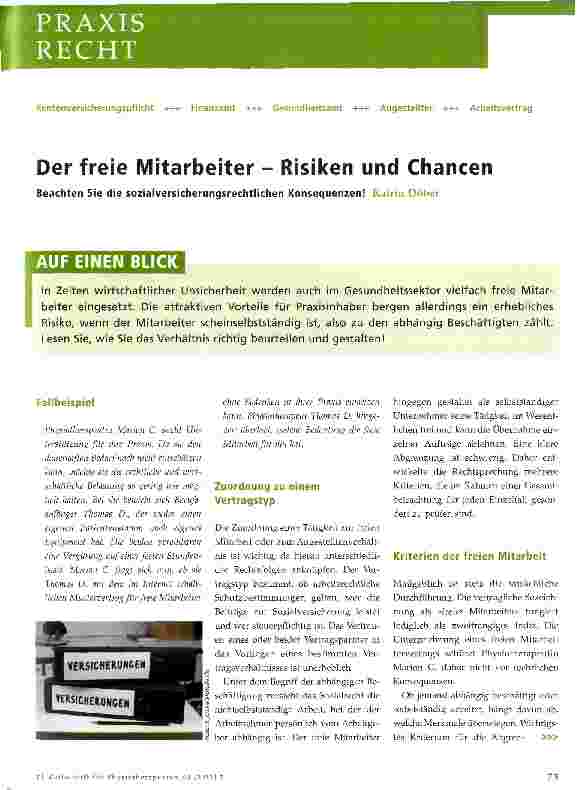 Vorschauseite 1: Der freie Mitarbeiter - Risiken und Chancen