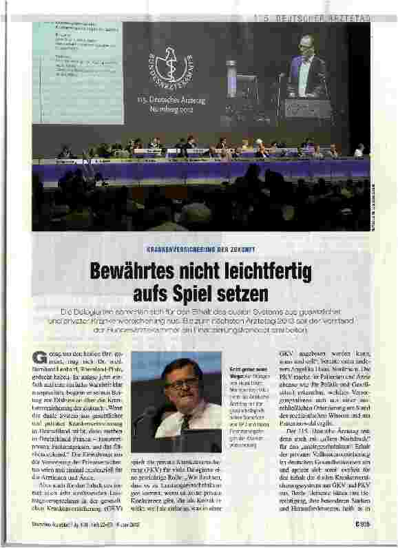 Vorschauseite 1: KRANKENVERSICHERUNG DER ZUKUNFTBewährtes nicht leichtfertig aufs Spiel setzen
