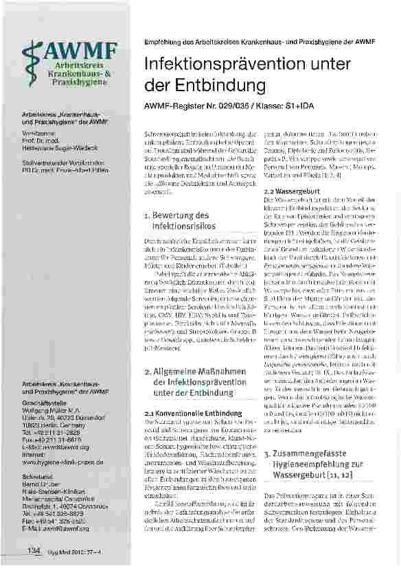 Vorschauseite 1: Infektionsprävention unter der Entbindung AWMF-Register Nr. 029/035 / Klasse: S1+IDA