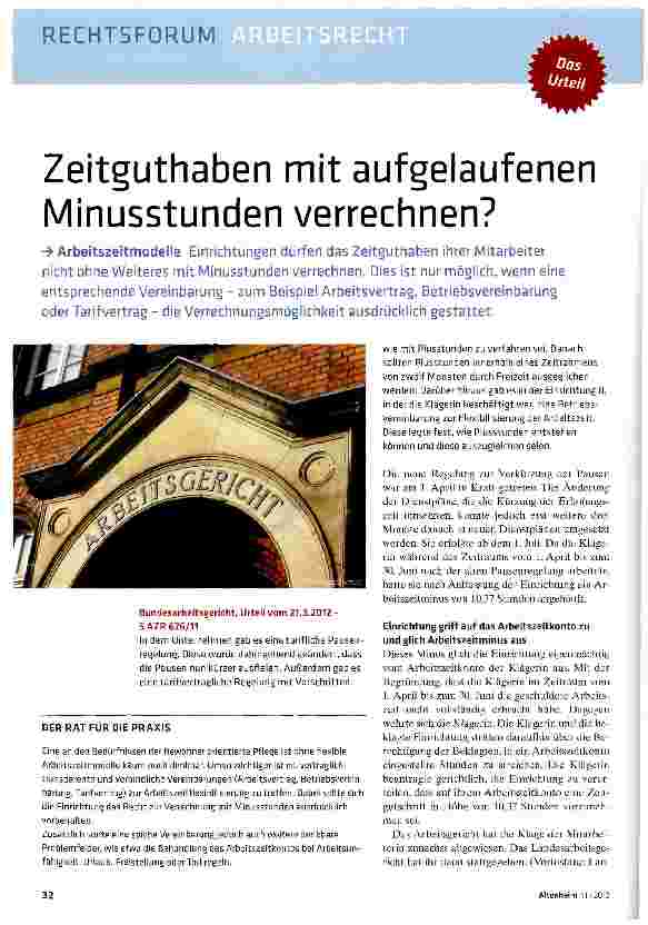 Vorschauseite 1: Zeitguthaben mit aufgelaufenen Minusstunden verrechnen?