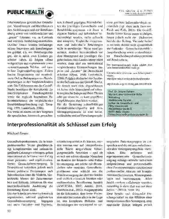 Vorschauseite 1: Interprofessionalität als Schlüssel zum Erfolg