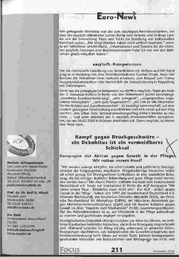 Vorschauseite 1: Kampf gegen Druckgeschwüre - eine Dekubitus ist ein vermeidbares Schicksal Kampagne der Aktion gegen Gewalt in der Pflege: Wir retten unsere Haut!
