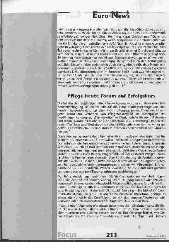 Vorschauseite 3: Kampf gegen Druckgeschwüre - eine Dekubitus ist ein vermeidbares Schicksal Kampagne der Aktion gegen Gewalt in der Pflege: Wir retten unsere Haut!